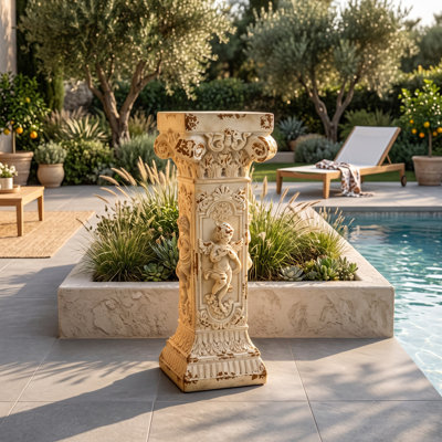 Antique White Magnesium Oxide Roman Column Pedestal Stand for Indoor or Outdoor Decor