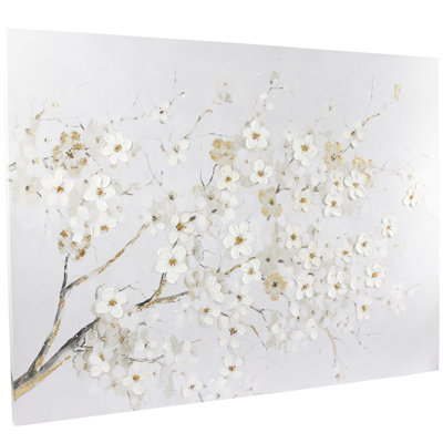 Canvas Branch Floral White Wall Decor
