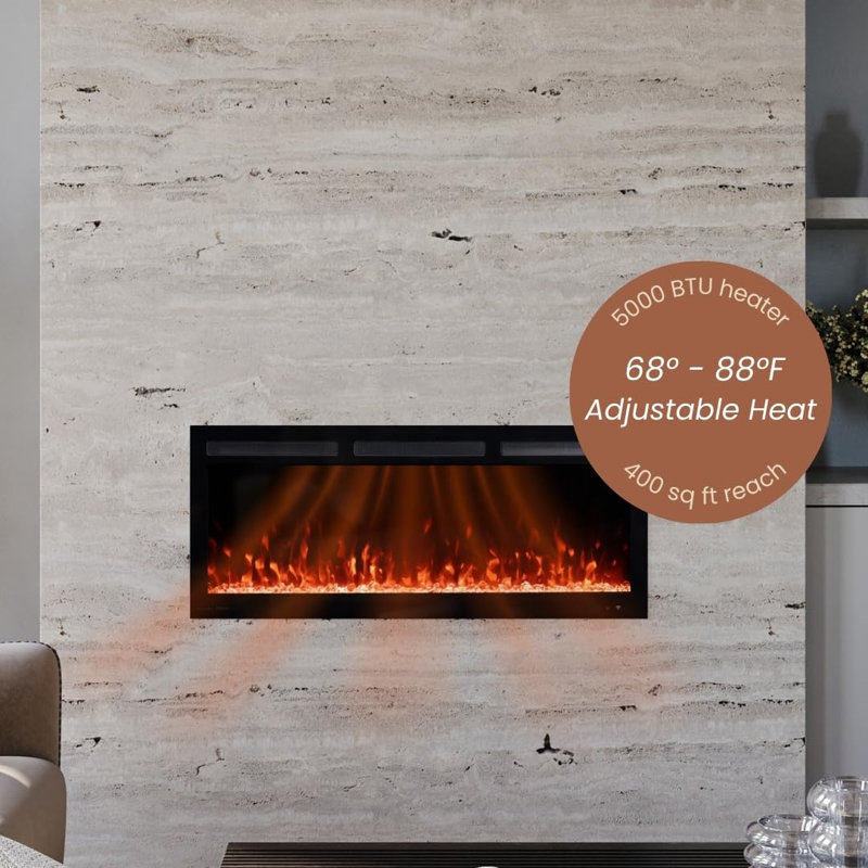 Vibrance Recessed or Wall Mounted Electric Fireplace Heater, Multi-Flame Colours, Voice Assistant Compatible, Logs & Crystals, Remote Control