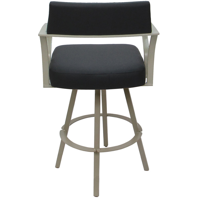 Tabouret de comptoir pivotant en métal 26 po Labawld, Vinyle gris / cadre beige