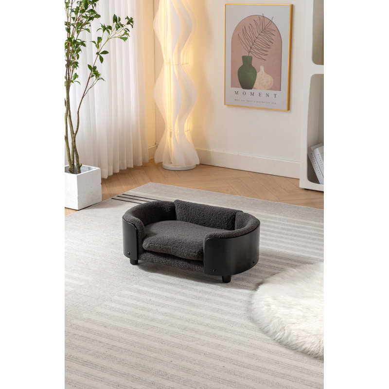 Canapé pour chien en bois massif Inira, L 30,7 po x P 20,08 po x H 9,85 po, Gris foncé / Noir