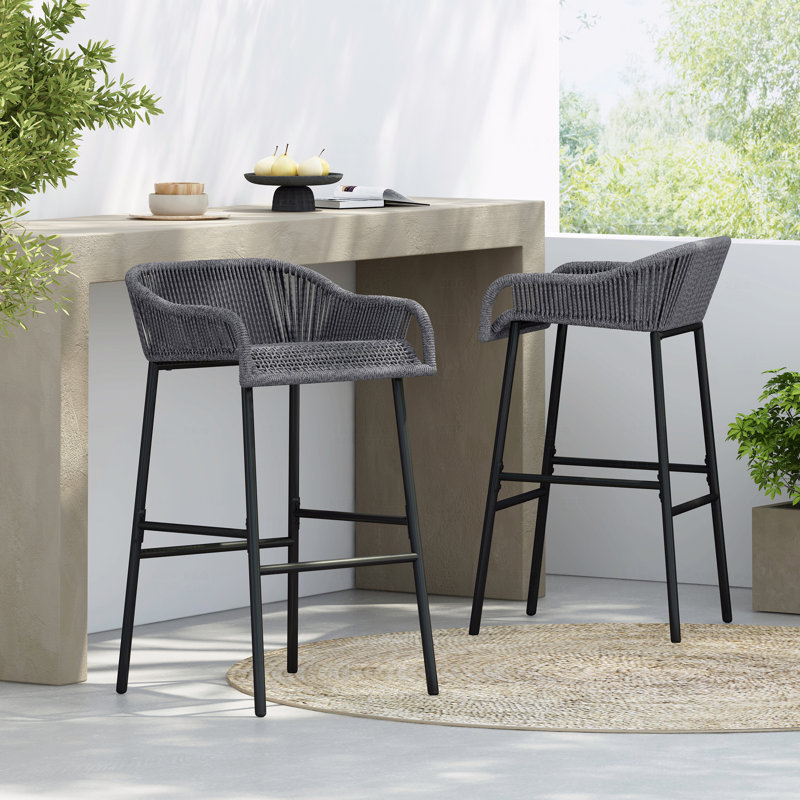 Ensemble de 2 tabourets de bar d'extérieur, corde gris foncé, Gris foncé