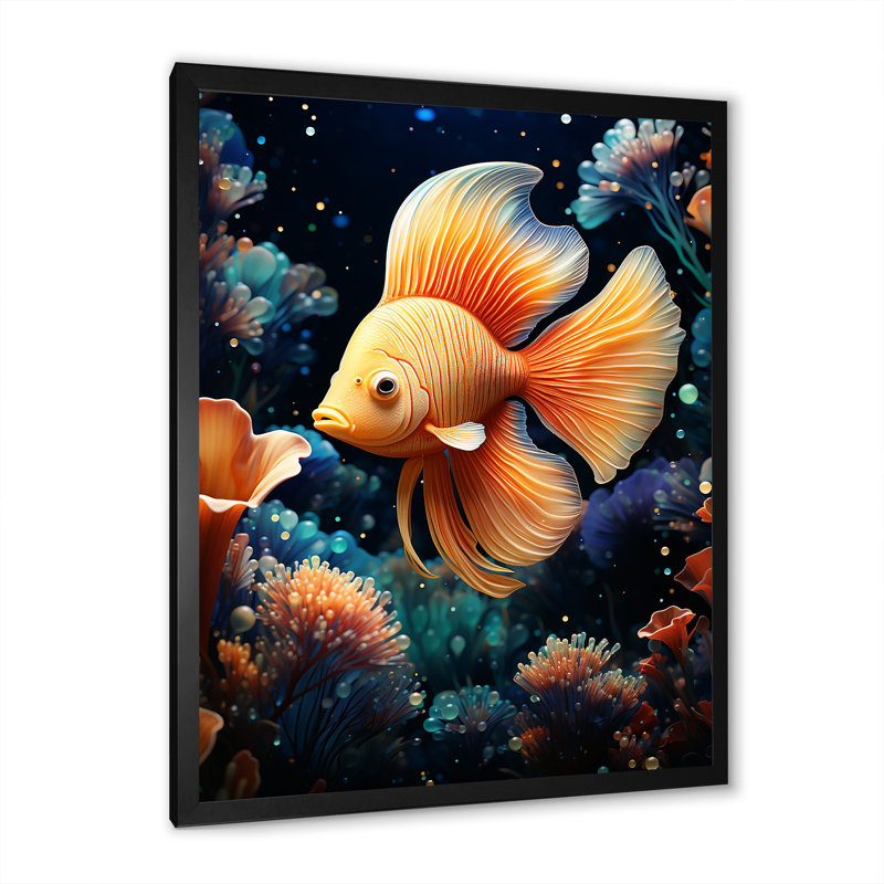 «Abstract Ocean Dance - Butterfly Fish», art mural, Cadre simple noir, H 32 po x l 24 po x P 1 po