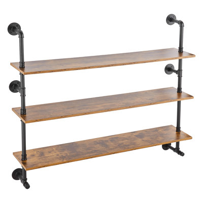 Industrial Pipe Shelf 3 Tier 48x9.84in Wall-Mount for Kitchen Bedroom