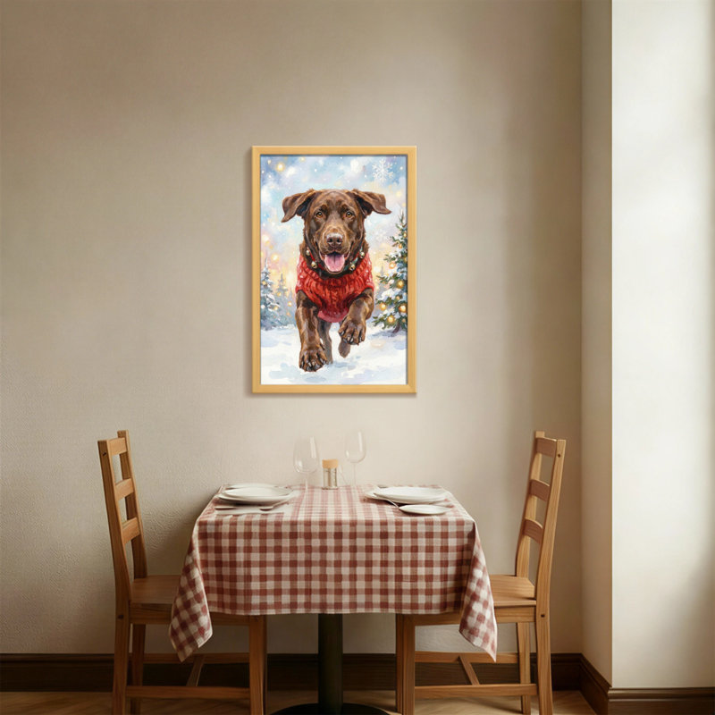 Animaux, chien de Noël dans un chandail rouge qui court, H 30 po x l 20 po