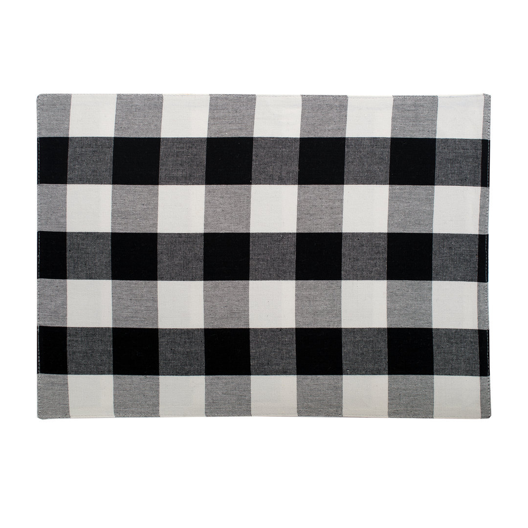 Aalderich Franklin Checkered Plaid Black Cotton Placemat (Set of 6) Gracie Oaks