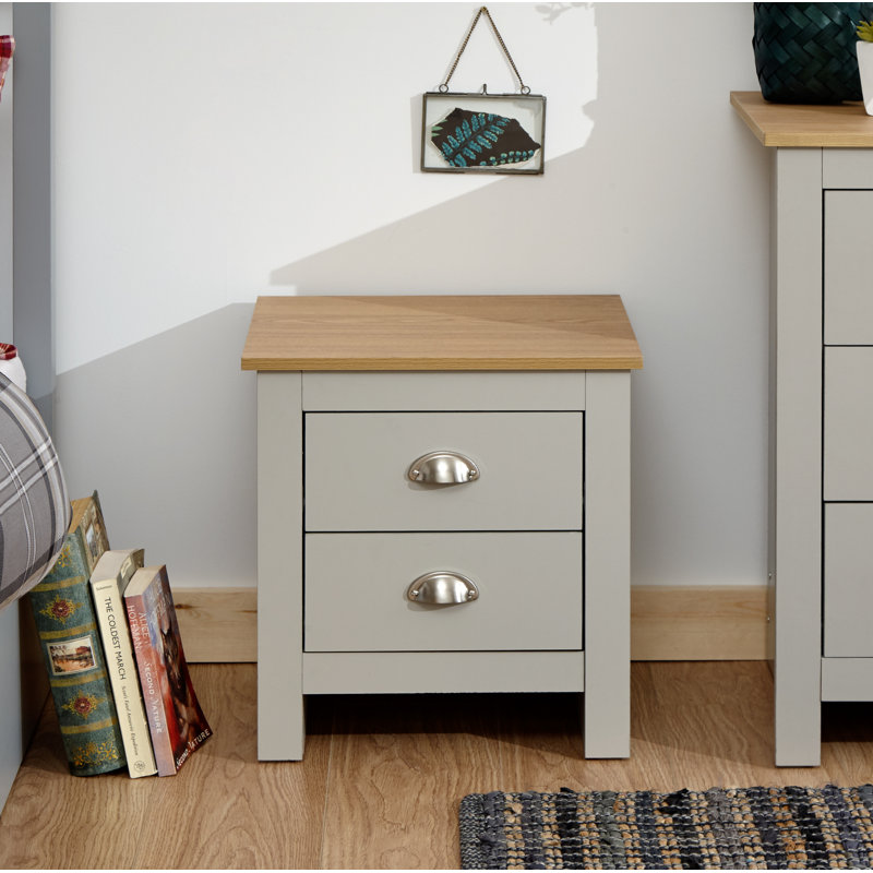 Loretta 45cm W Particle Board / Chipboard Bedside Table, Soft Grey