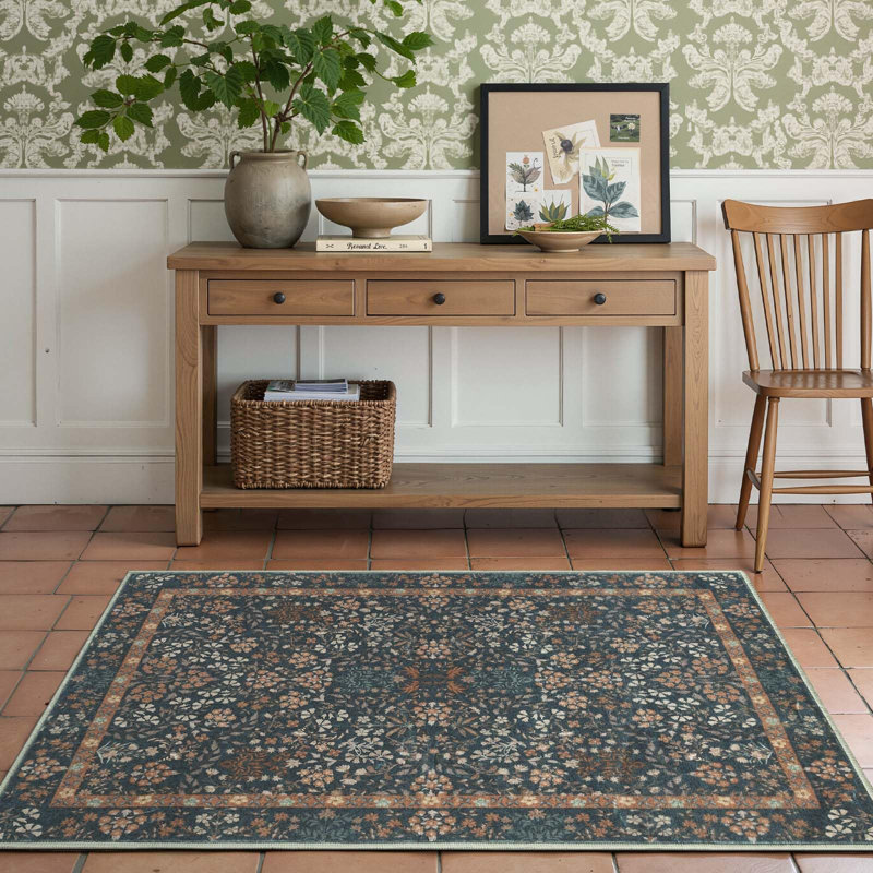 Floral Machine Washable Area Rug, Rectangle 3' x 5'