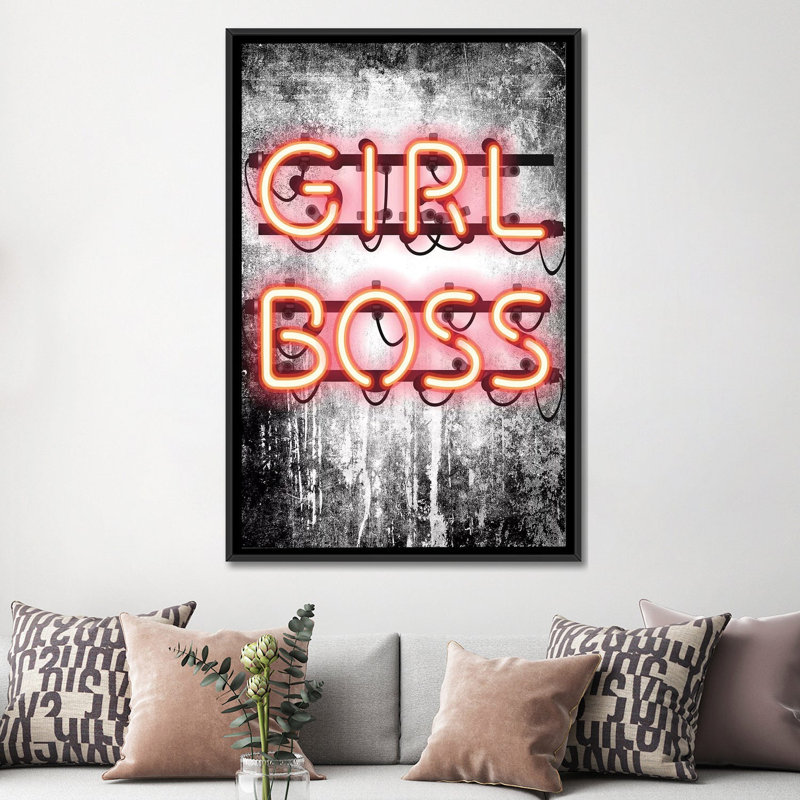 «Girl Boss Neon Sign», reproduction sur toile, H 60 po x l 40 po x P 1,5 po, Toile avec cadre noir, Pas de tapis