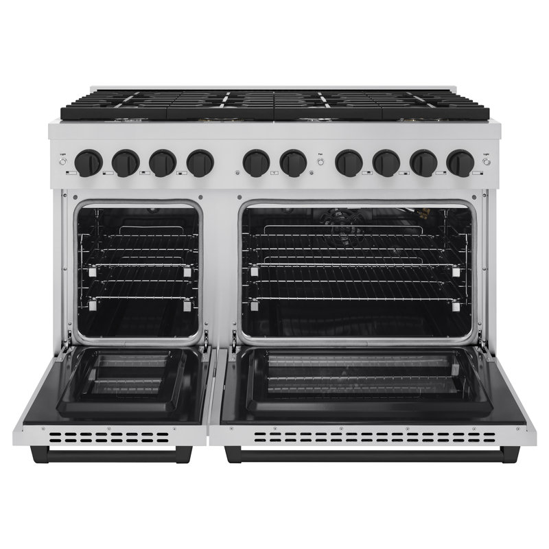 ZLINE Autograph Edition 48 in. 6.7 cu. ft. Paramount Double Oven Dual Fuel Range with 8 Burner Gas Cooktop and Matte Black Accents