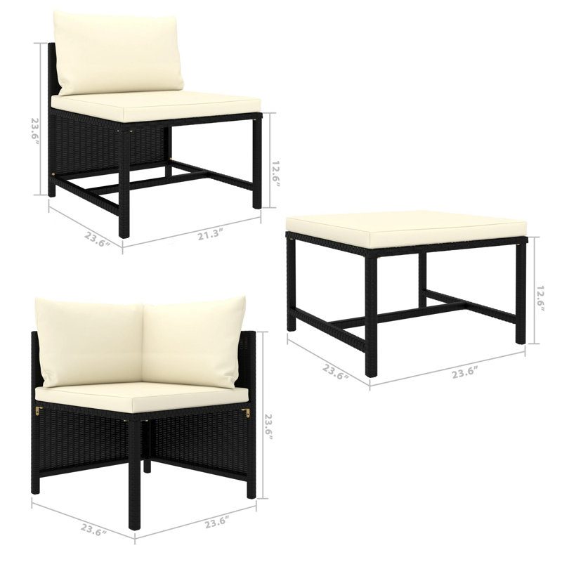 Rasmus 23.6" Wide Square Patio Sectional Set with Cushions