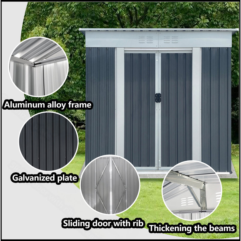 Remise de rangement extérieure 6 pi x 4 pi Toit gris, Gris, H 72,5 po x l 74,7 po x P 45,7 po