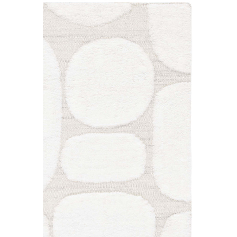 Tapis ivoire / beige en laine et coton tissé à plat à la main Brogun, Carré 6 pi
