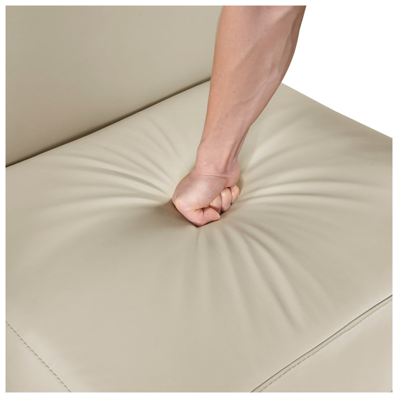 Fauteuil d'appoint en cuir de buffle beige avec cadre en bois massif et coussin en mousse haute densité, Cuir fleur beige