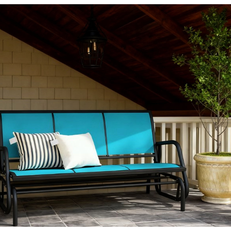 Glider Swing For Outdoor, 3 Seats, Mesh Fabric, Metal Frame, Gray, Smooth Rocking, Great Patio And Backyard, 57.9" L X 27.6" W 33.5" H, 660 Lbs Capacity Outdoor Bench, - Seater Design, Breathable