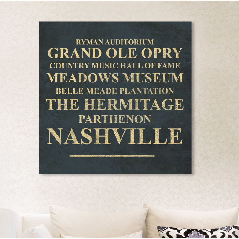 Repères de nashville-impression d’art textuel, H 24 po x l 24 po x P 1,5 po, Toile tendue