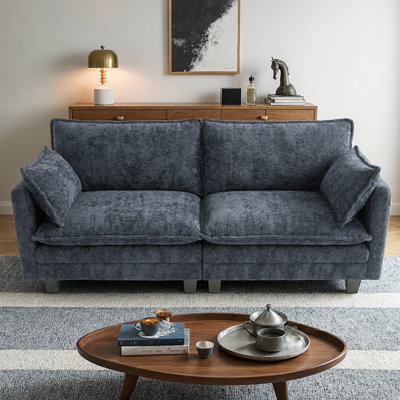 Canapé moderne en chenille - canapé compact à 2 places avec deux ports de chargement USB et poches latérales - Petit canapé pour chambre, bureau, appartement - Doux, durable, peu encombrant