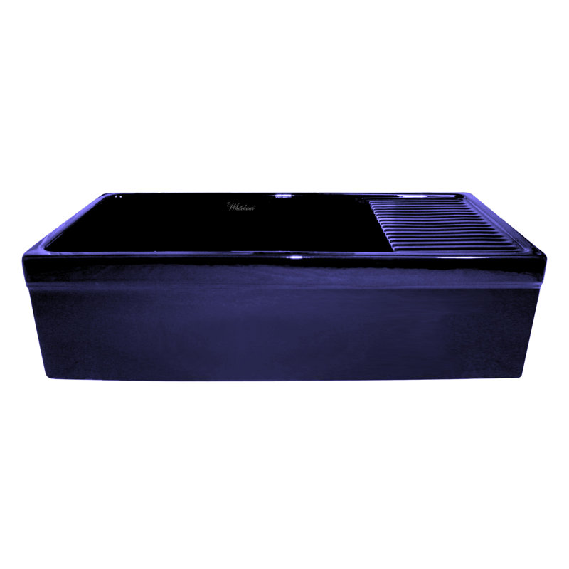 Whitehaus 36” Single Bowl Fireclay Kitchen Sink: Integral Drainboard, 2-1/2" Lip Front Apron, Glossy Blue