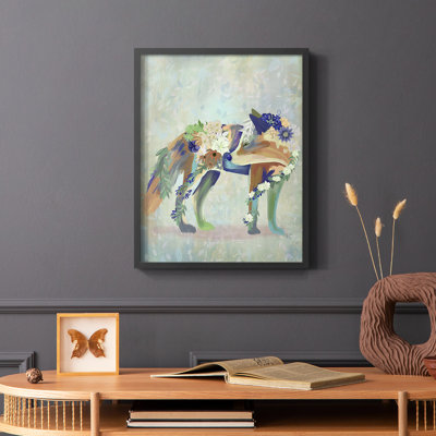 Fantastic Florals Fox, reproduction encadrée debout - bois massif