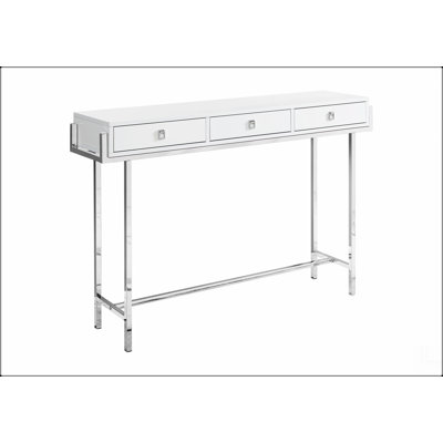 Table d'appoint, console, vestibule, étroit, canapé, tiroir de rangement, stratifié blanc brillant, métal chromé