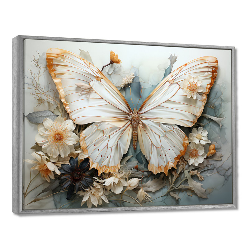«Bisson White Gray Butterfly», reproduction sur toile encadrée, Reproduction avec cadre flottant, H 12 po x l 20 po