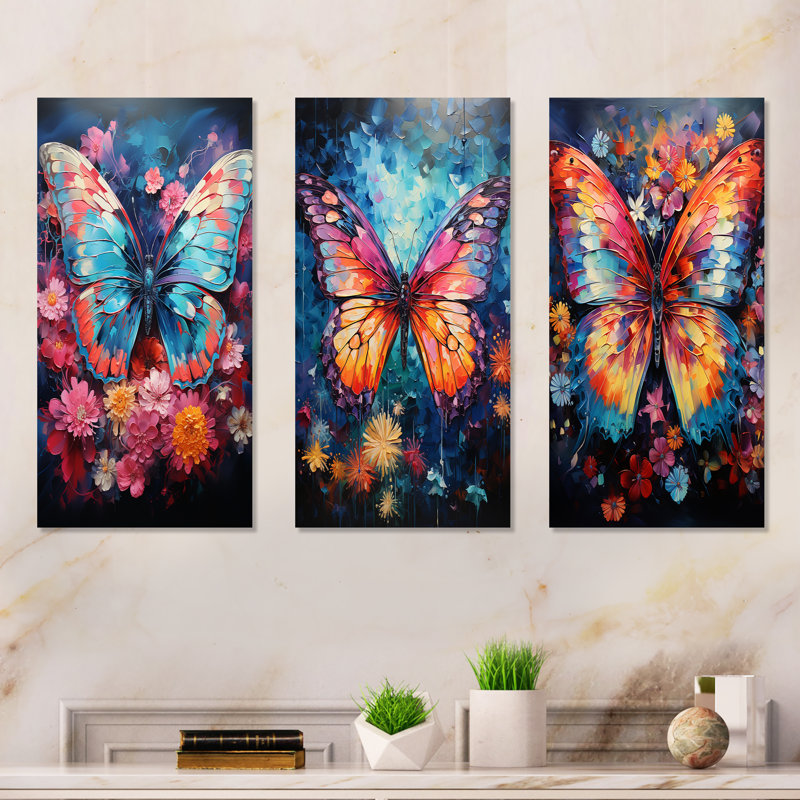 Papillon fauve flottant, Toile tendue, H 32 po x l 48 po