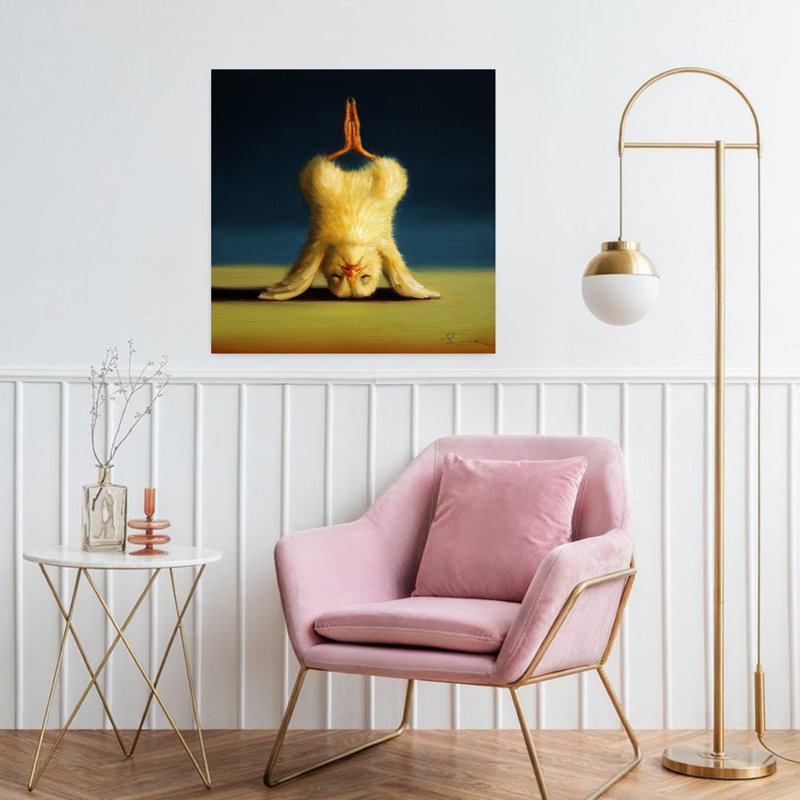 Yoga, poussin, lotus, appui-tête, oiseau, art urbain contemporain, H 32 po x l 32 po