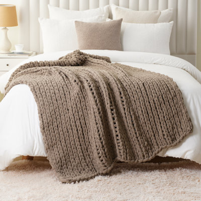 Jeté épais en tricot, jeté doux et épais en chenille, jeté en tricot fait à la main 50 po x 60