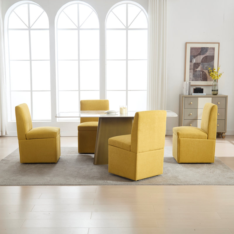 Ensemble de 2 chaises de salle à manger pivotantes 360 degrés avec rangement caché pour la vie, Jaune