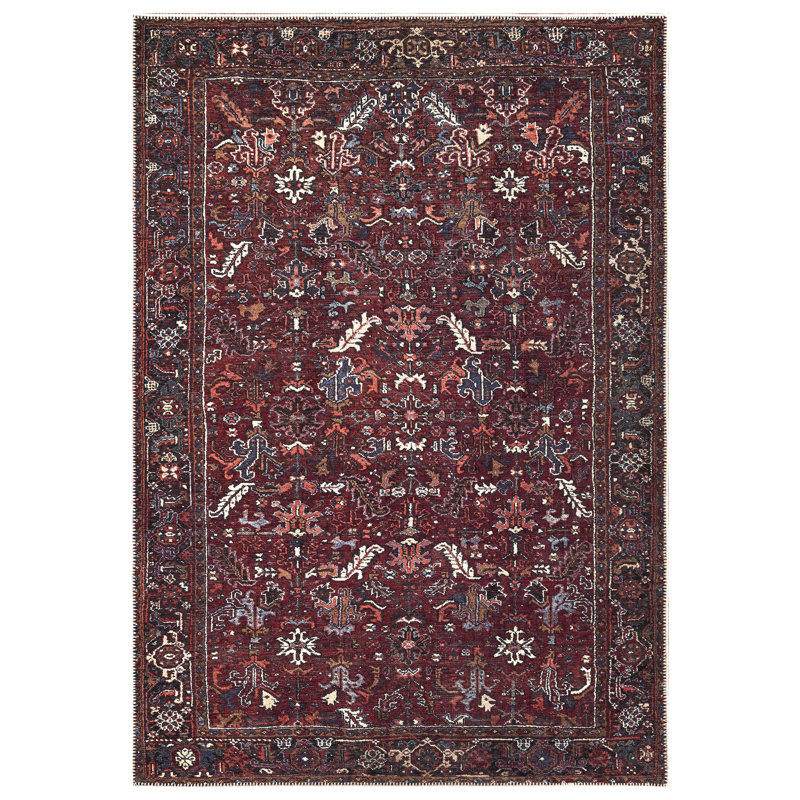 Bloom Rugs Washable Non-Slip Rug - Burgundy Traditional Bordered Area Rug for Living Room, Bedroom, Dining Room, and Kitchen