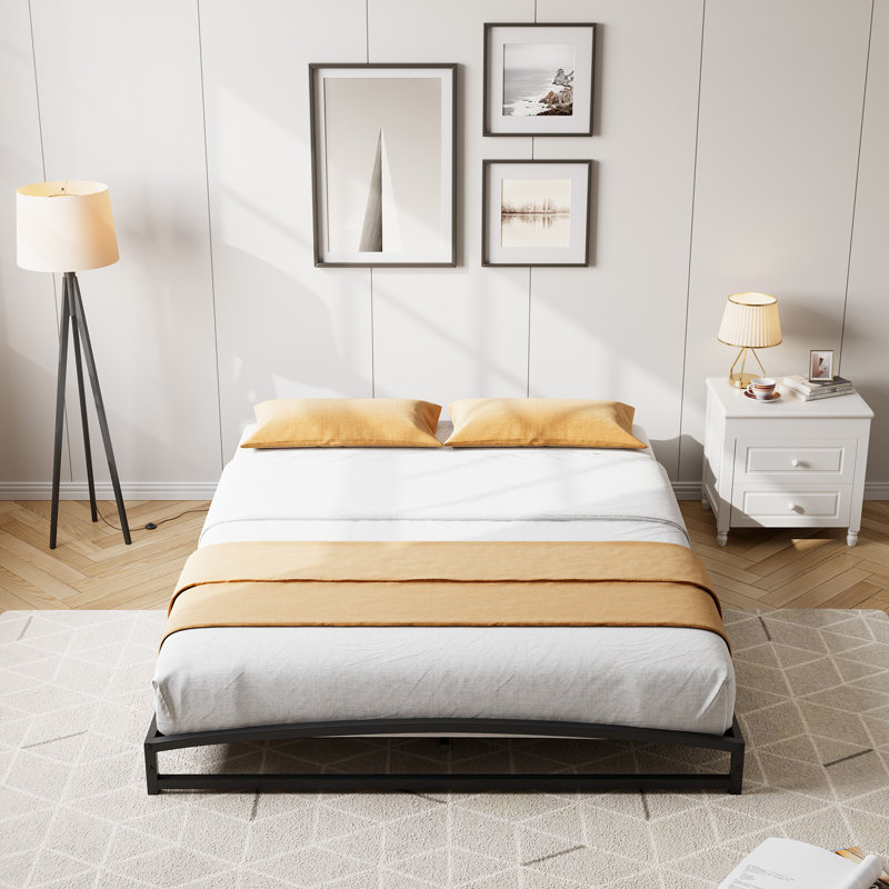 Low Bed Frame Full Size. 6 Inch  Metal Platform Full Bed Frame with Arch Design. Easy Assembly. Strong Bearing Capacity. Under Bed Storage. No Box Spring Needed