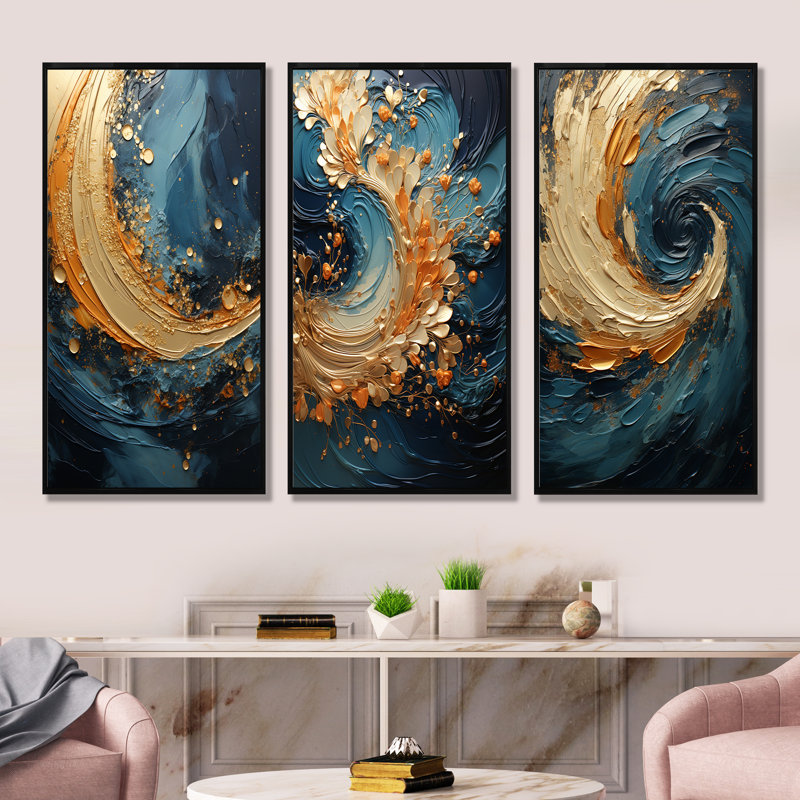 Golden Sapphire Surge, Black Floater Framed, 32" H x 48" W