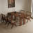 Nut-brown Half-circle Solid Wood Dining Table-124409253