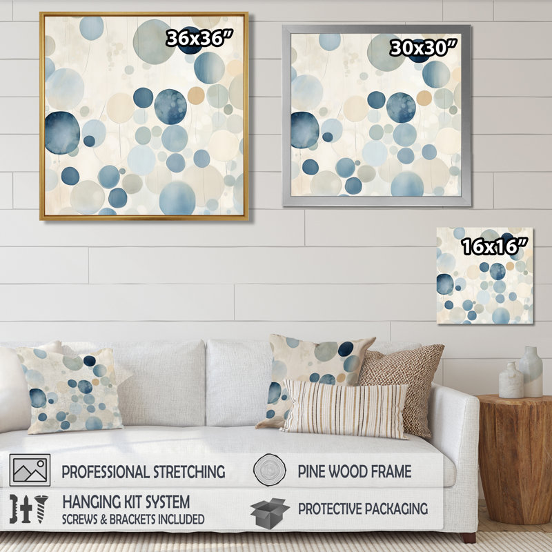 Aquarelle de bulles bleu pâle - reproduction d'art abstraite, H 16 po x l 16 po x P 1 po, Black Floater Framed