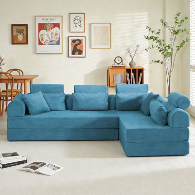 Boneless L Shape Modular Sectional Sofa, Compressed Sectional Sofa Modern Minimalist Style Corduroy Couch,unfold Into A Bed, Bedroom, Comfy Compressed Sofa Couch Space-efficient Design