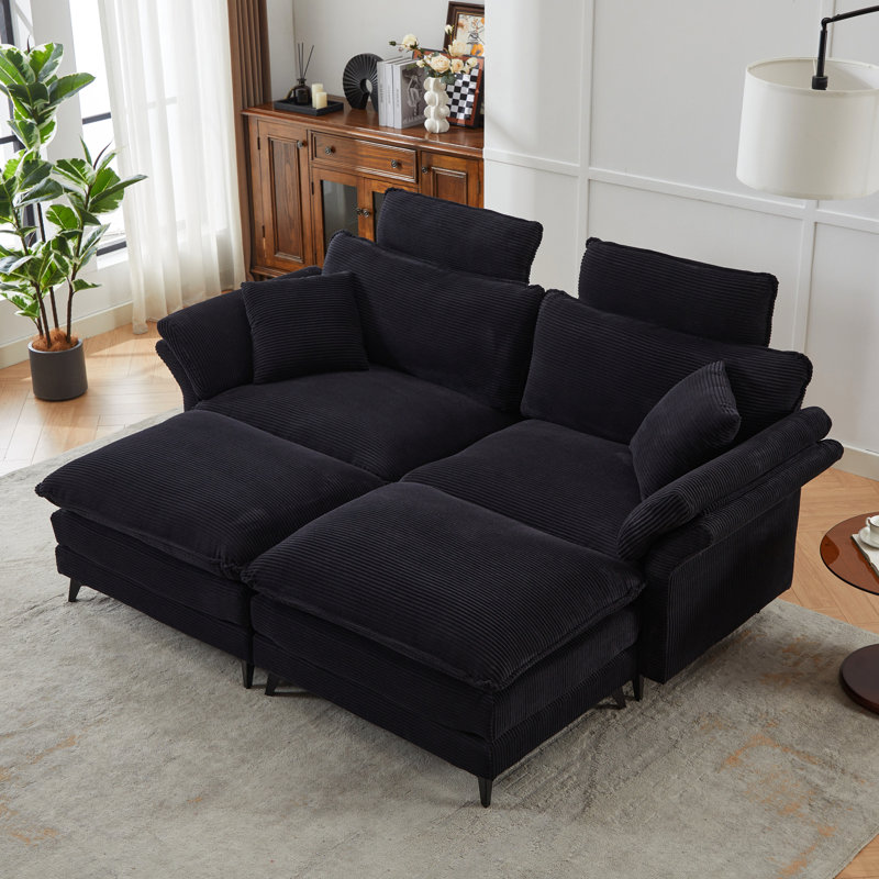 Canapé modulaire en velours côtelé de luxe 85,8 po avec appuie-têtes amovibles, pour appartement, velours côtelé noir modulaire haut, petits espaces idéaux