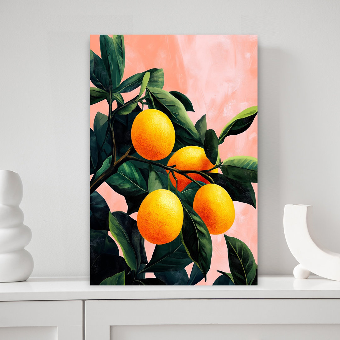 Evergreen Tropical Summer Fruits Oranges Playful Vibrant Palm Nature Summer Wall Art Print
