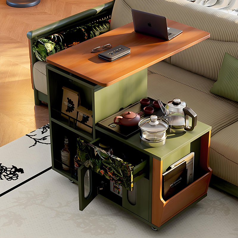 34.65"Green Solid Wood Mobile Coffee Table