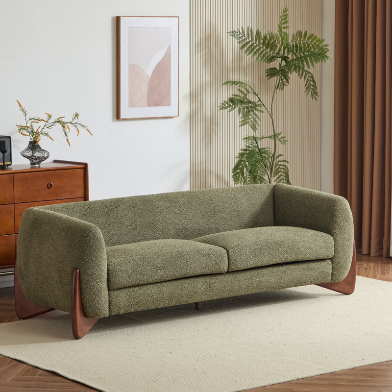 Canapé Rhudine Boucle, H 27 po x l 82,75 po x P 32 po, 3, Vert olive
