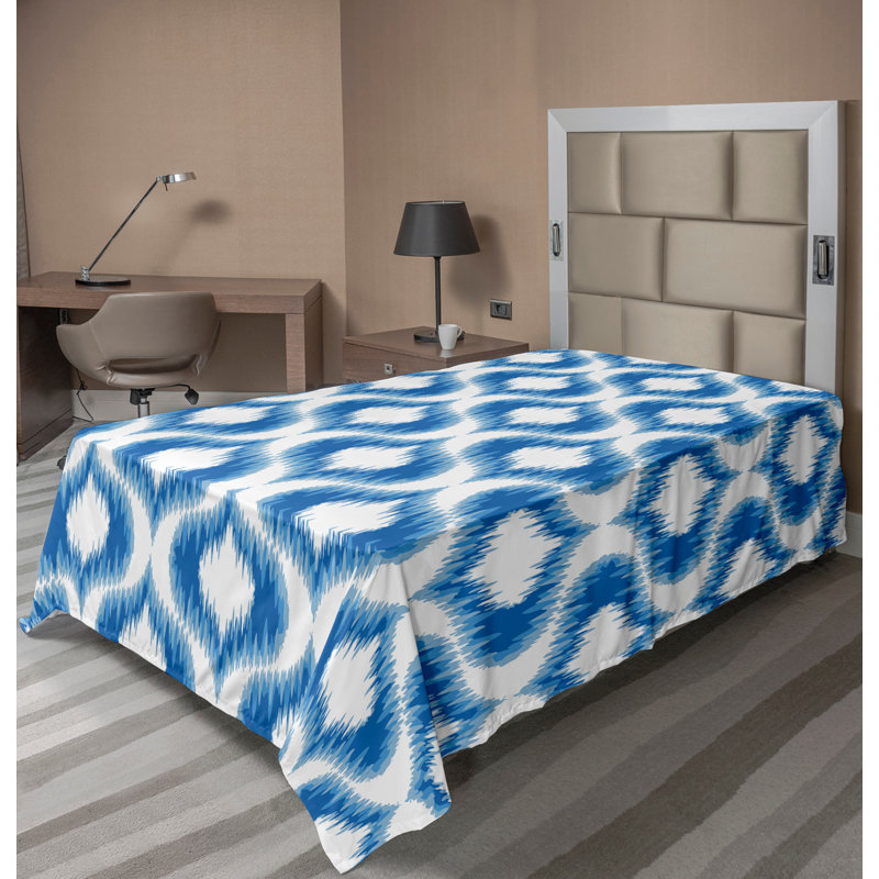 Ambesonne Top Flat Sheet Curving Art, Twin Flat Sheet, Blue White Damask