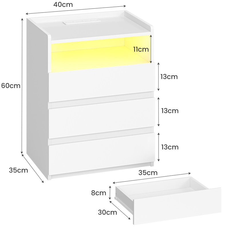 Metal Bedside Table, White