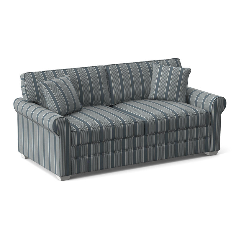 Bedford Sofa, Blue Chenille/Velvet Solid; 0913-61, Frost White Finish