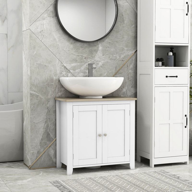 Unité de salle de bain sous le lavabo - armoire en U, tablette réglable, profondeur de 23,5 po, buffet en U blanc, rangement supplémentaire,