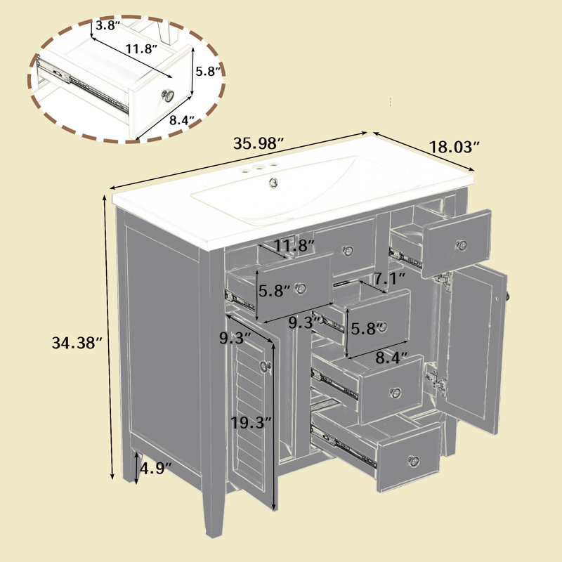 Ensemble de meuble-lavabo simple 36 po avec plateau en céramique Olsi, Gris