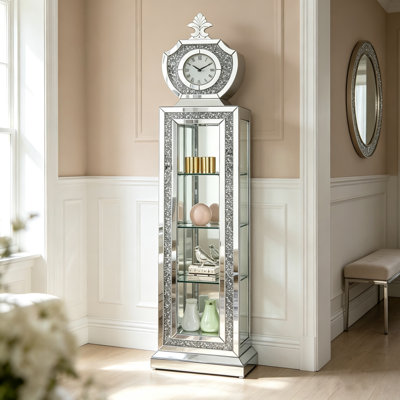 68"Mirrored Crushed‑Crystal Grandfather Clock Display Cabinet