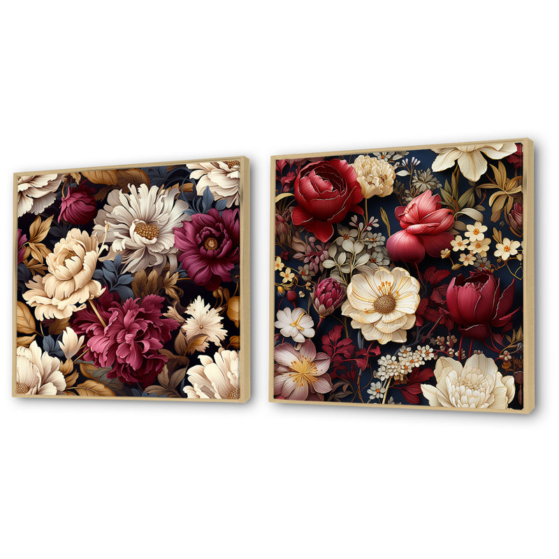 Jessup - ensemble de 2 reproductions d'art sur toile florales, Cadre flottant brun, H 30 po x l 61 po x P 1 po