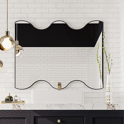Miroir mural 30 po x 35 po rectangulaire avec 2 côtés ondulés