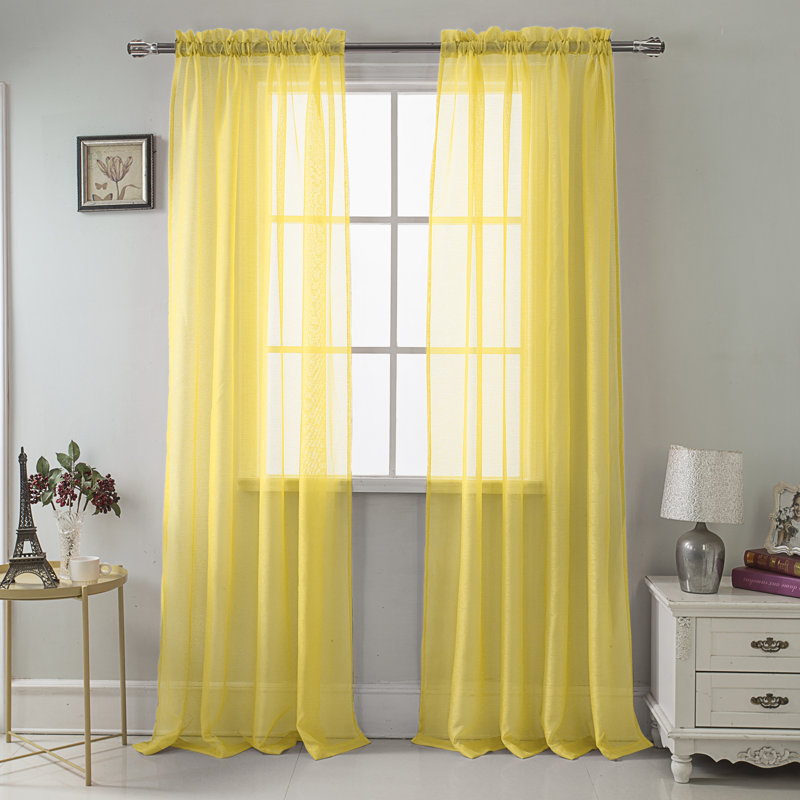 Panneau de rideau transparent simple de couleur unie avec passe-tringle Landose, Jaune fluo, l 55 po x L 90 po