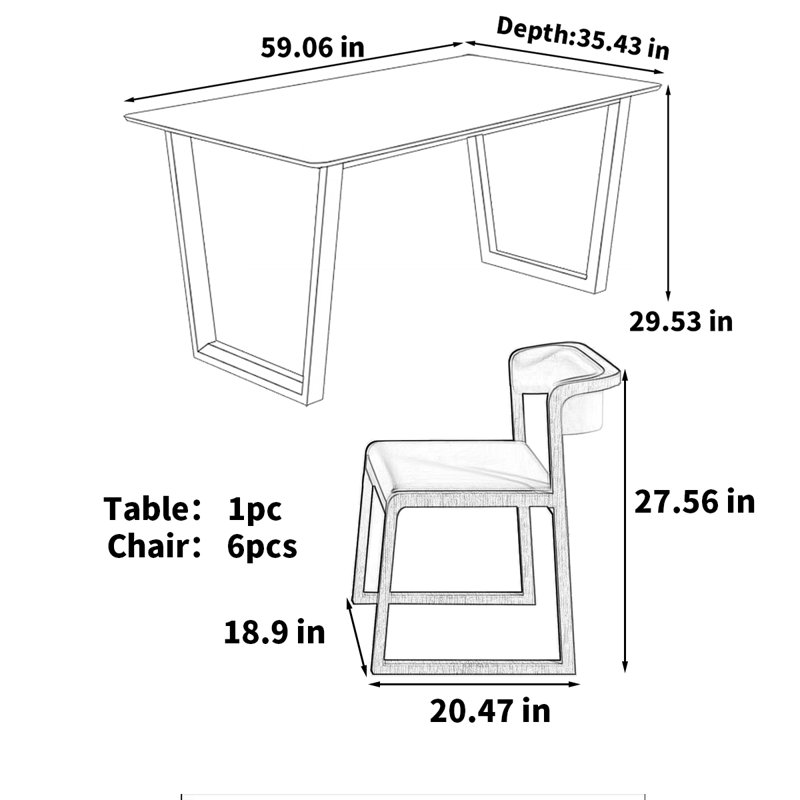 Table de salle à manger rectangulaire, H 29,53 po x L 59,06 po x l 35,43 po