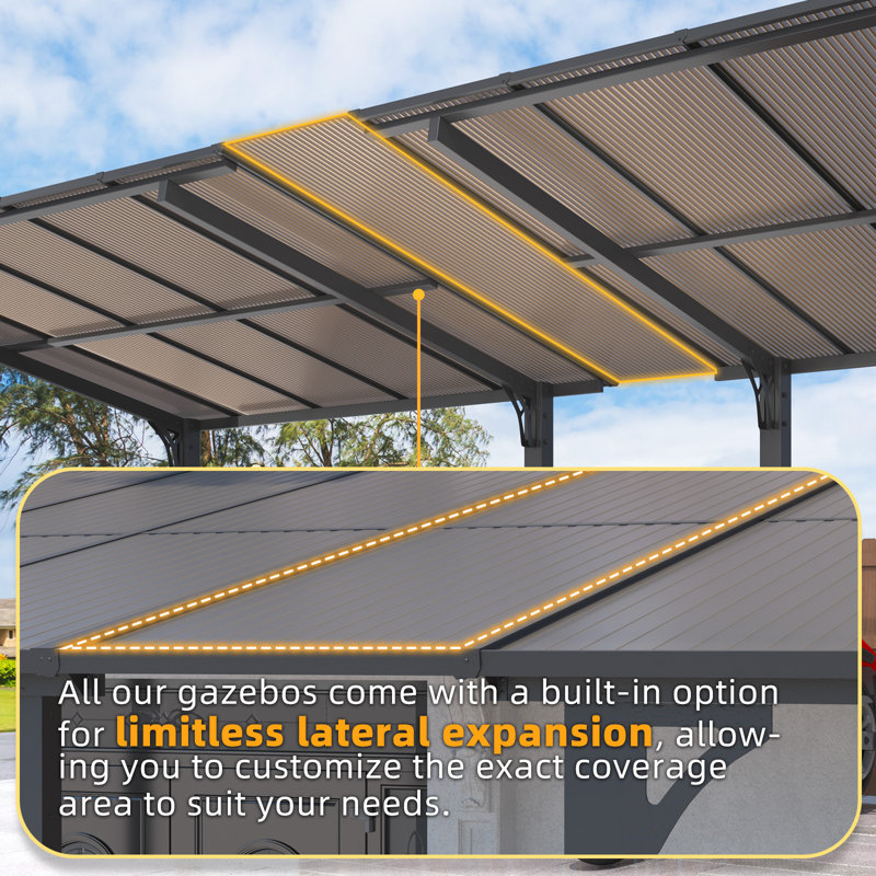 Pergola autoportante pour terrasse, H 94,80 po x l 117,60 po x P 104,40 po